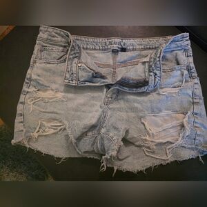 American Eagle Outfitters Light Blue Distressed Jean Shorts